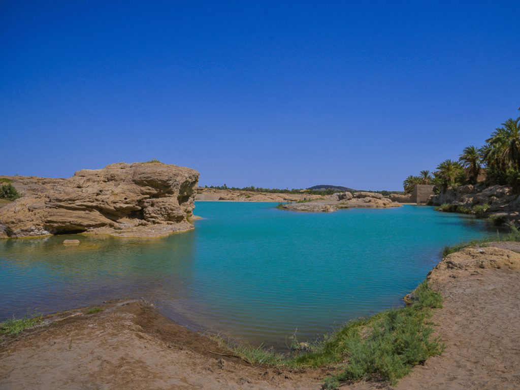 واد تسينت بين الصخور وأشجار النخيل