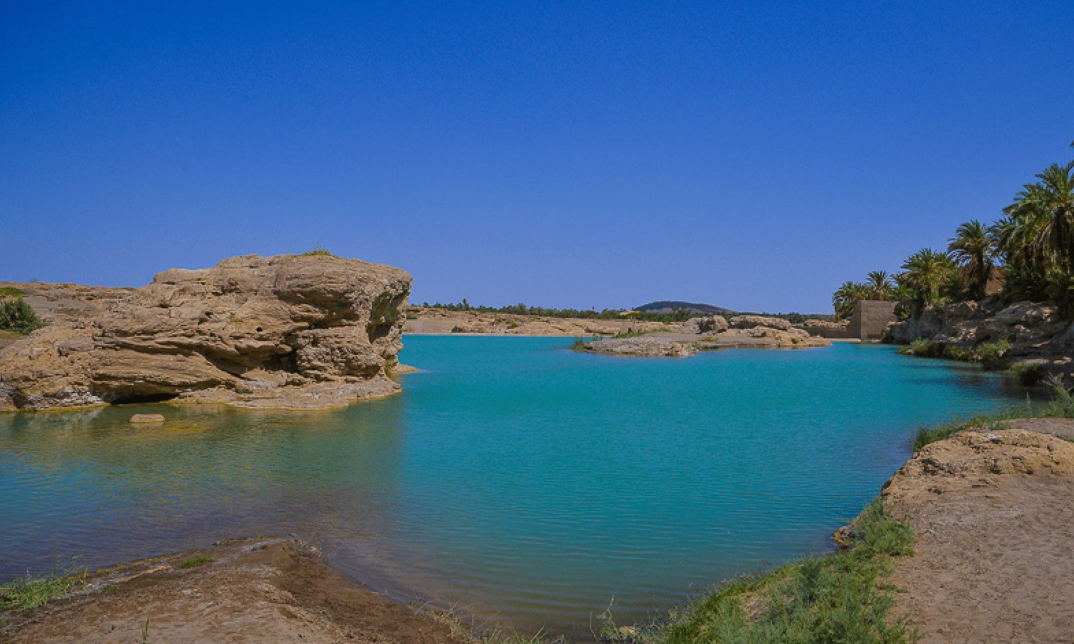 واد تسينت بين الصخور وأشجار النخيل